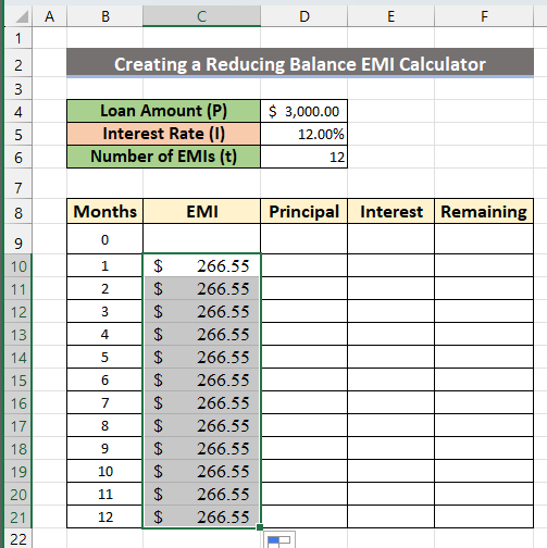 Autofill for the remaining month table