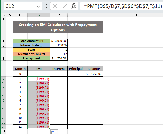 How to Calculate Prepayment EMIs in Excel?