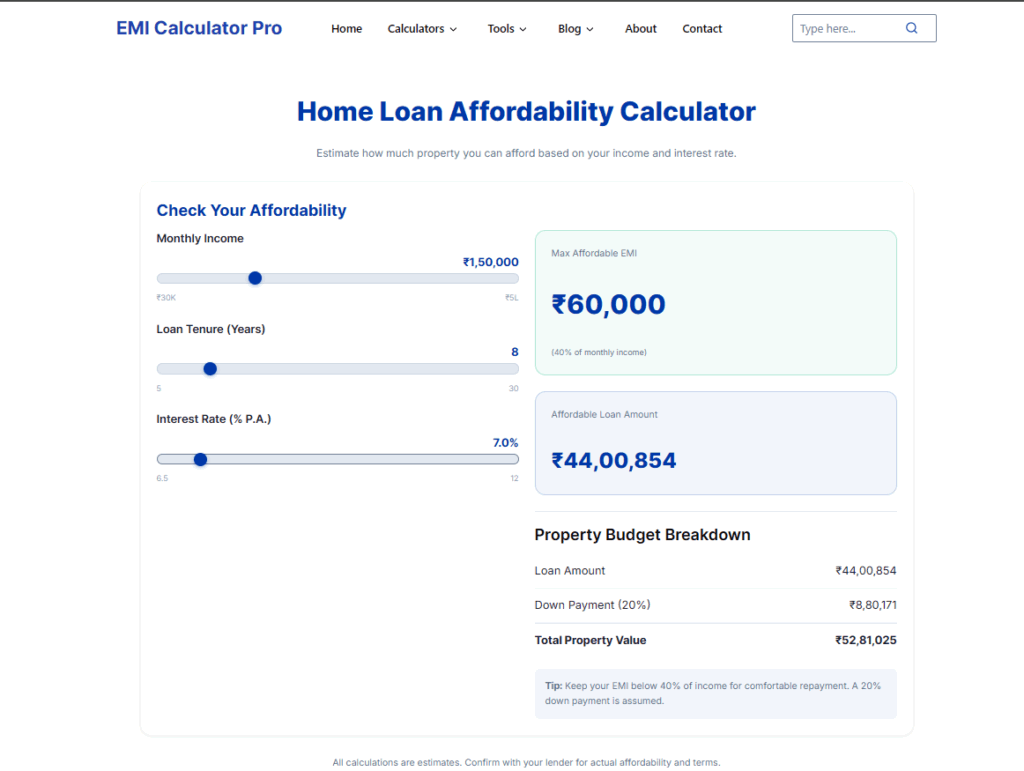 home loan affordability calculator