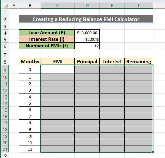 Reducing Balance Table