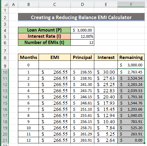 how to calculate emi in excel