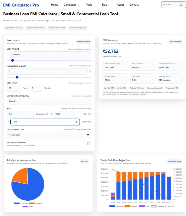 business loan emi calculator interface